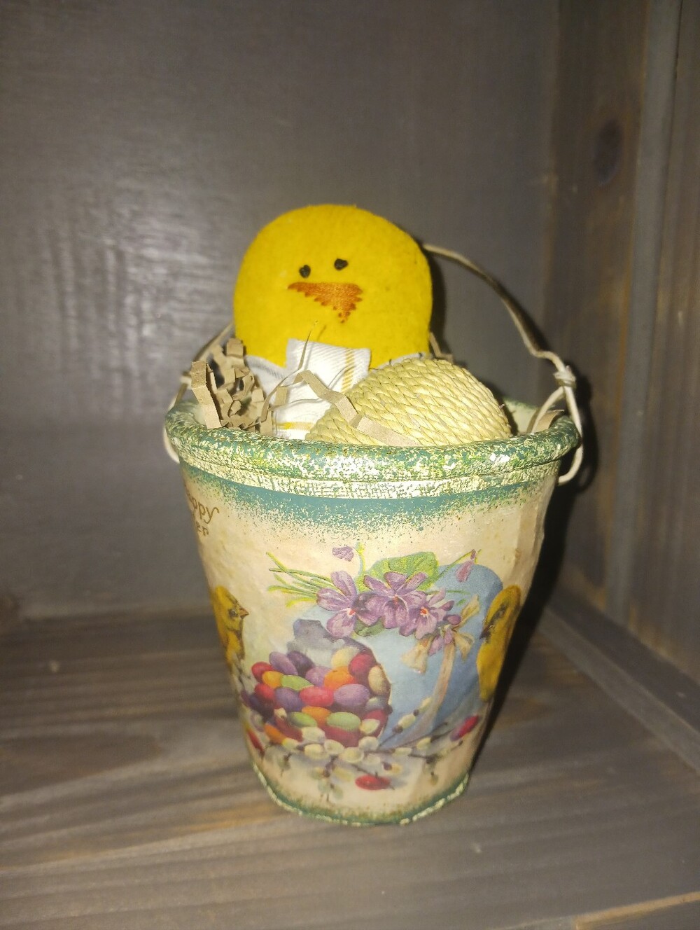 Handcrafted Yellow Chick Decorative Bucket - Home Accents